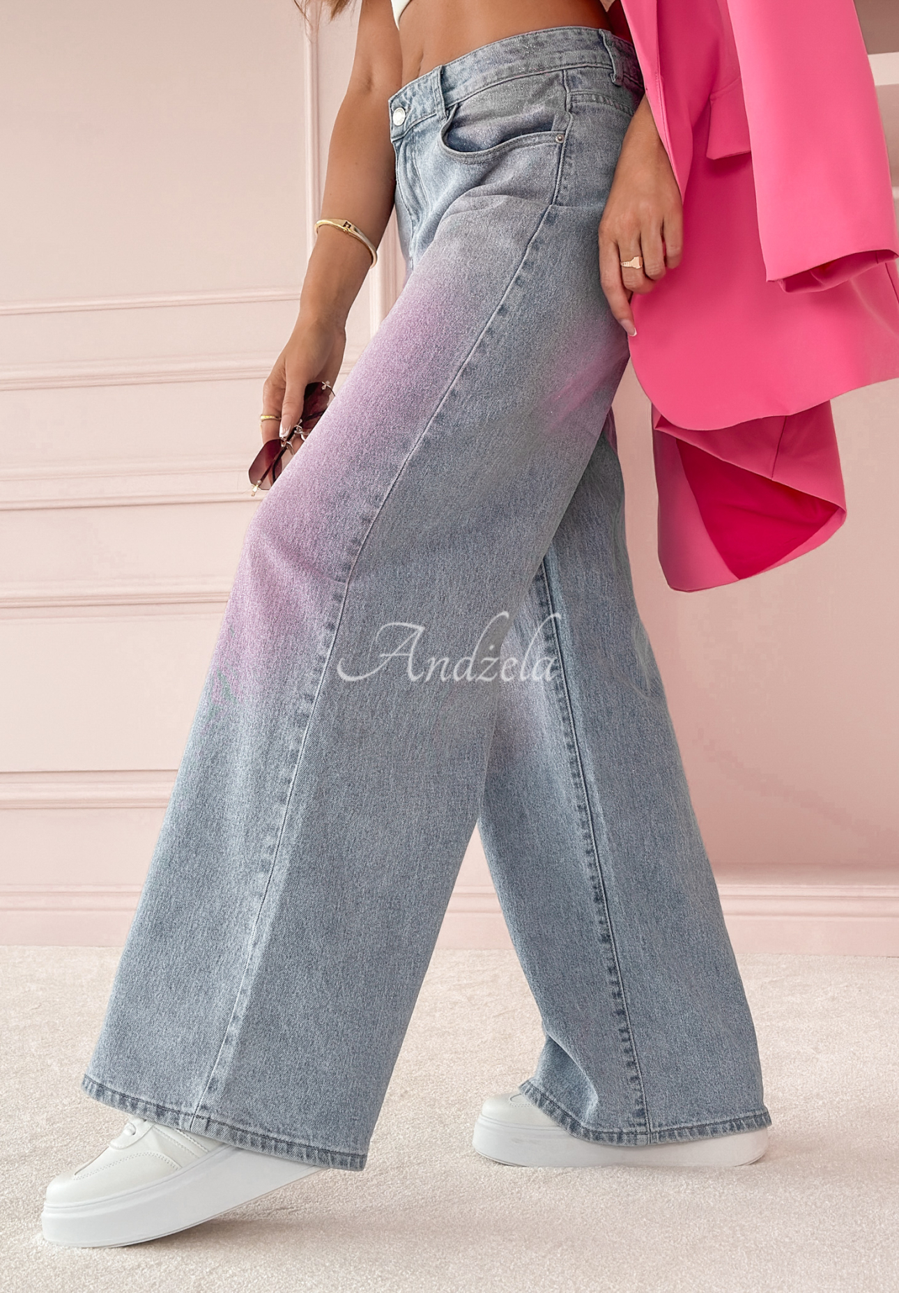 Denim-Hose wide leg Focus On The Light blau-rosa