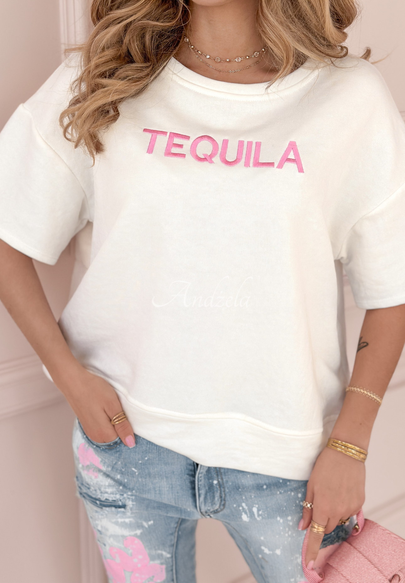 T-Shirt mit Stickerei Tequila Ecru