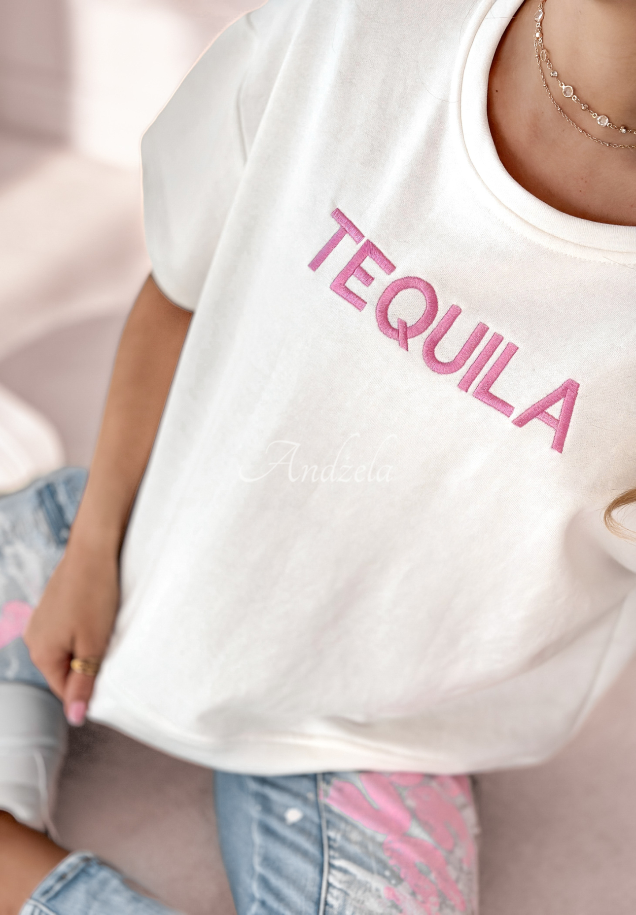 T-Shirt mit Stickerei Tequila Ecru