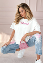 T-Shirt z haftem Tequila Ecru