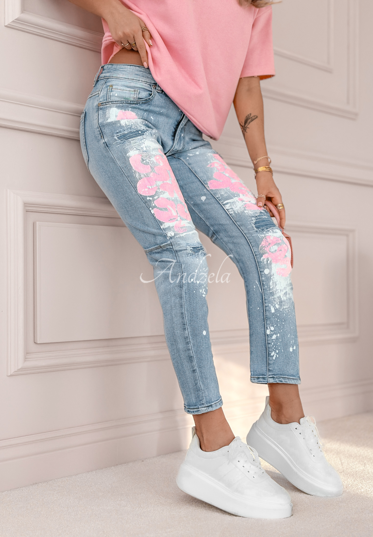 Denim-Hose mit Print Bright And Cheerful Blau