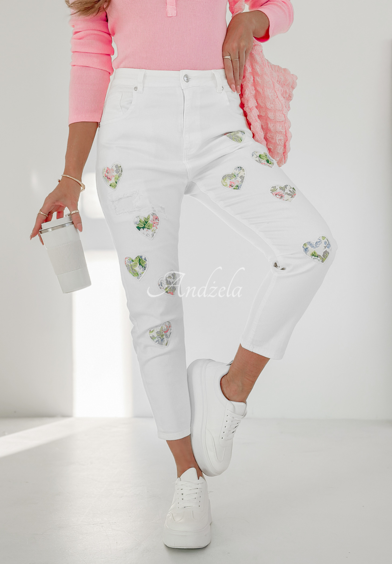 Jeans mit Blumenmuster Speak My Heart Ecru