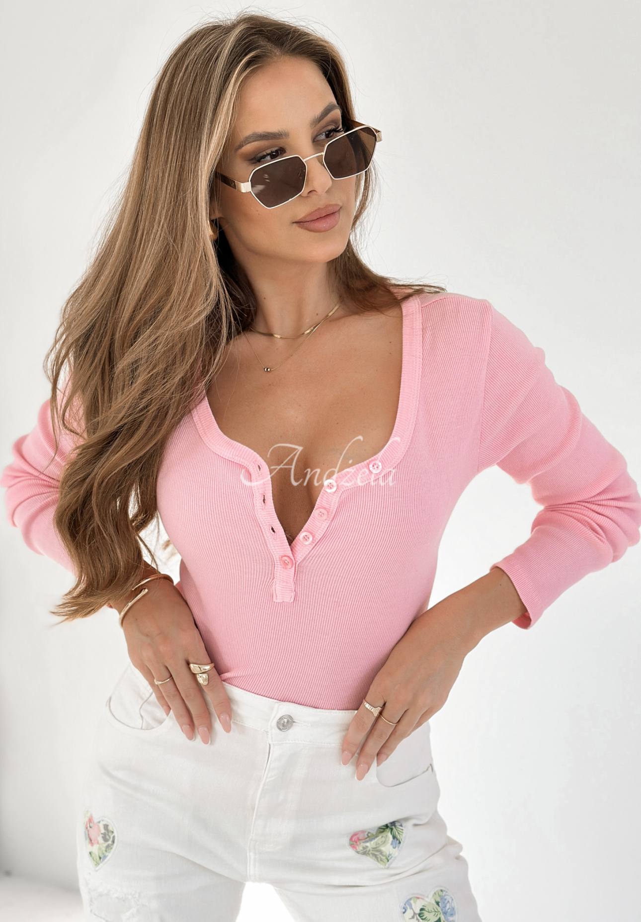 Bluse longsleeve mit Knöpfen Her Mind Rosa