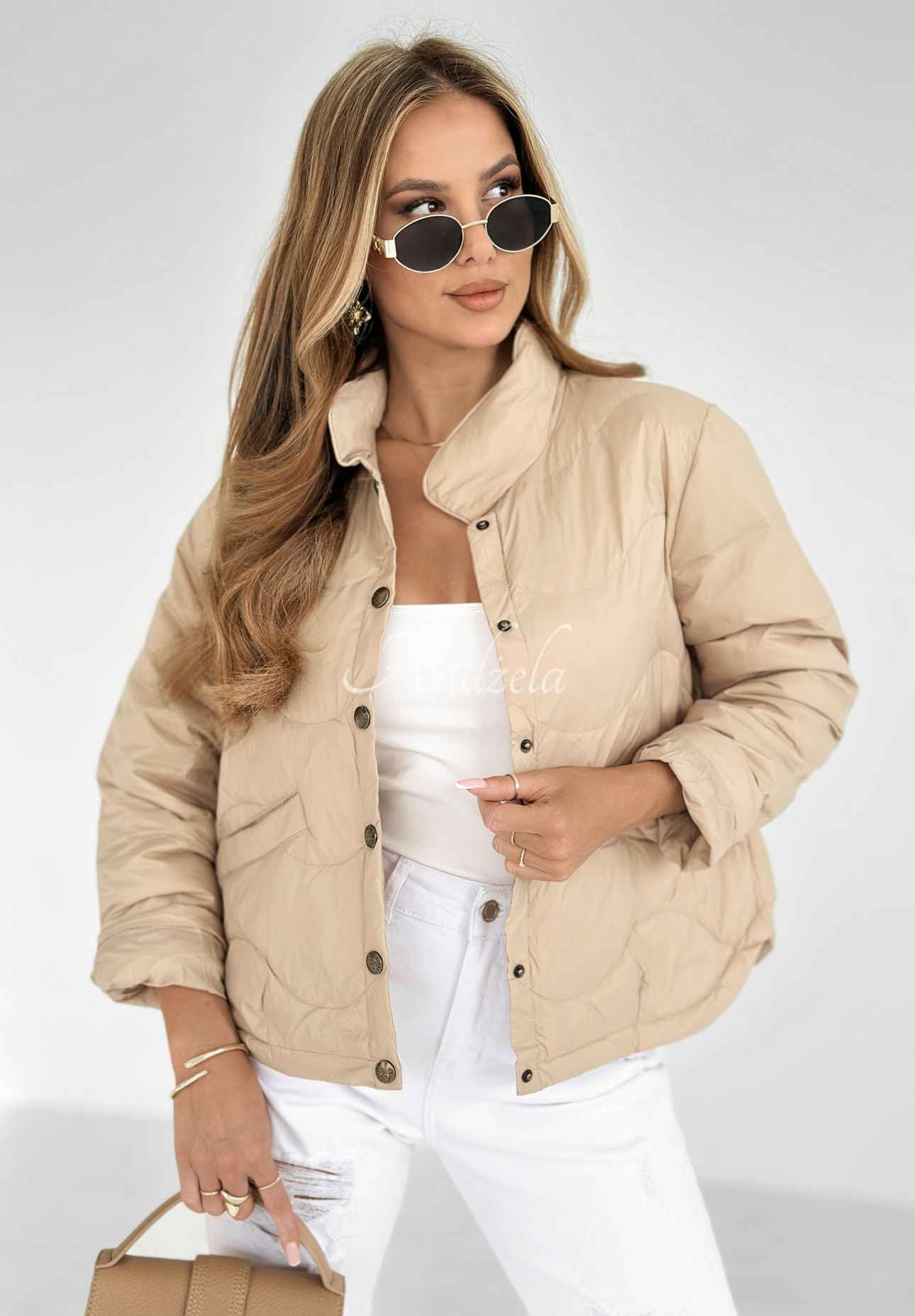 Last Thing beige short down jacket