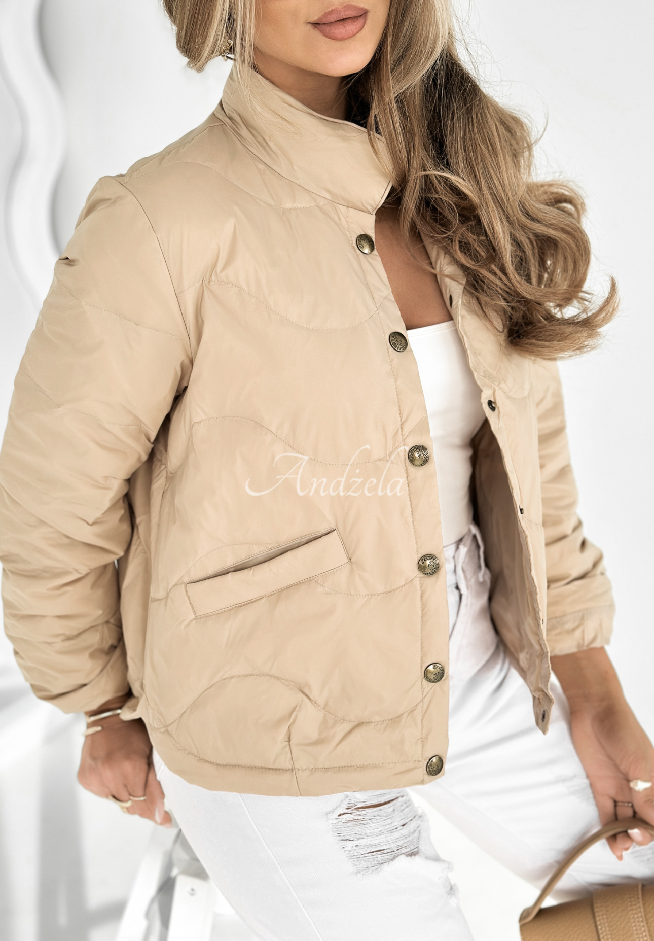 Last Thing beige short down jacket