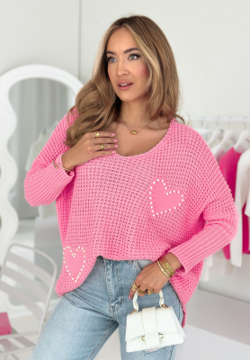 Pullover mit Herzen Love You More Dunkelrosa