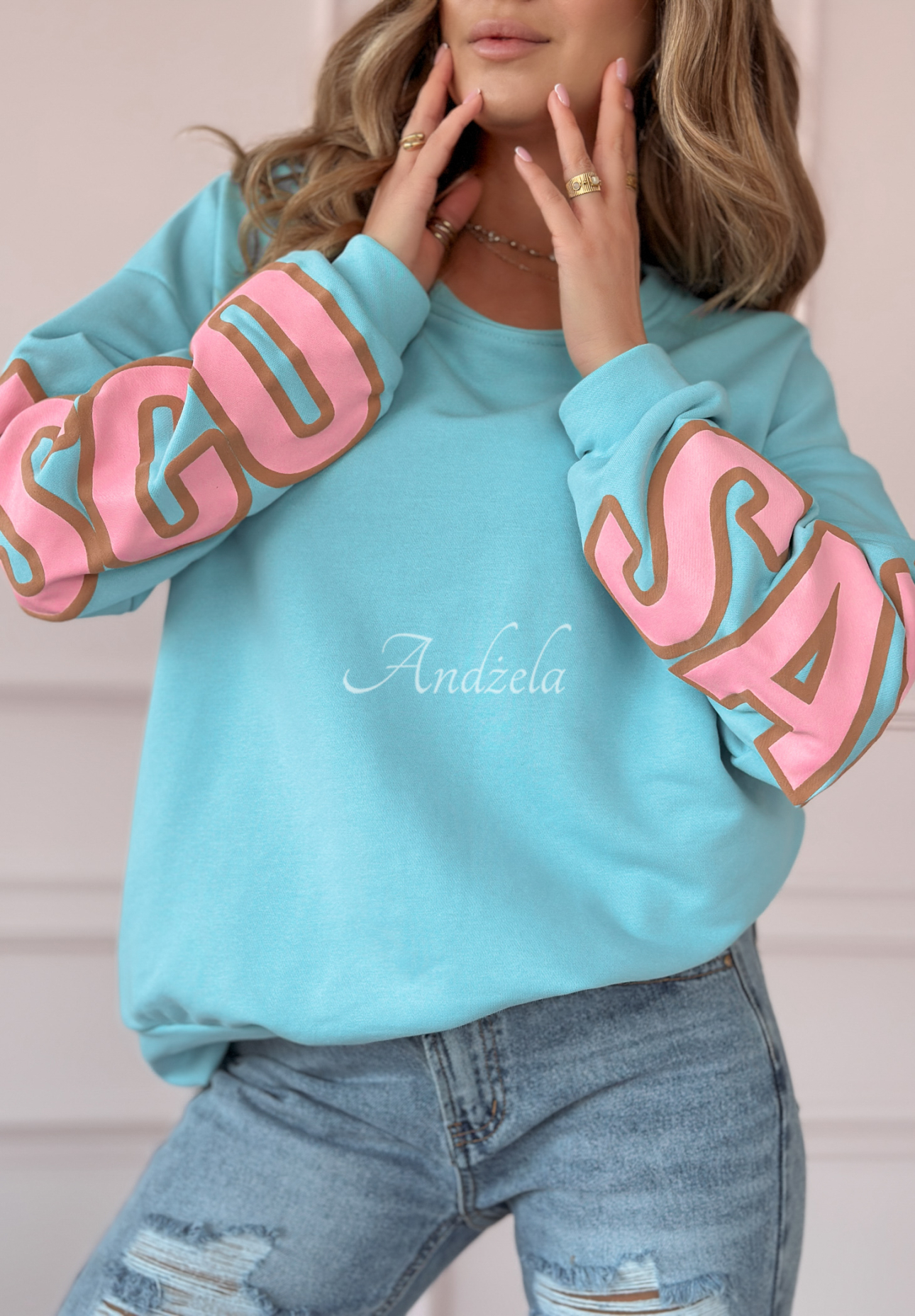 Oversize Sweatshirt mit Print San Francisco blau-rosa