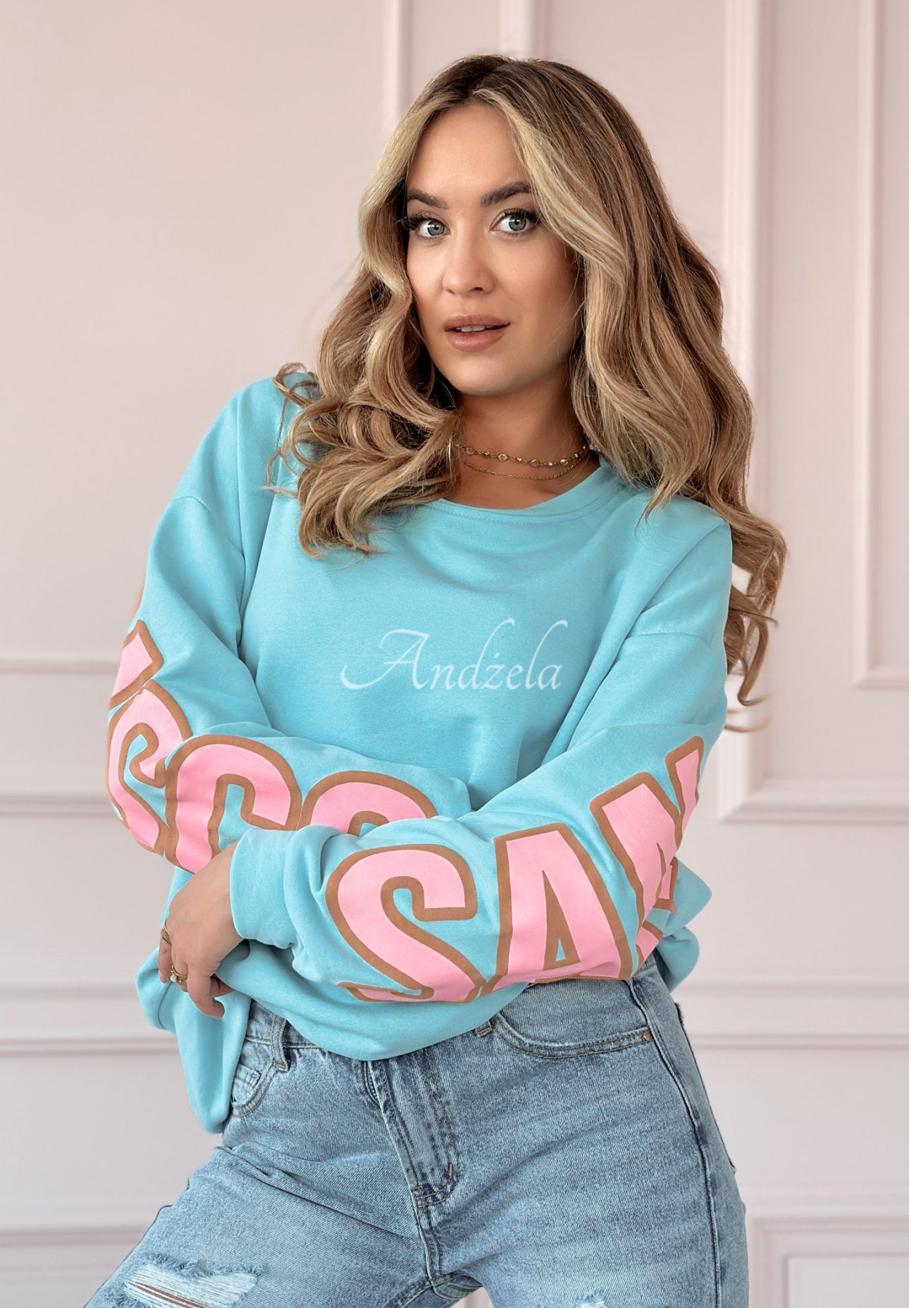 Oversize Sweatshirt mit Print San Francisco blau-rosa