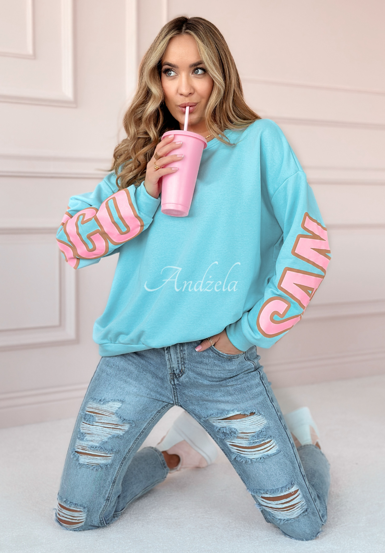 Oversize Sweatshirt mit Print San Francisco blau-rosa