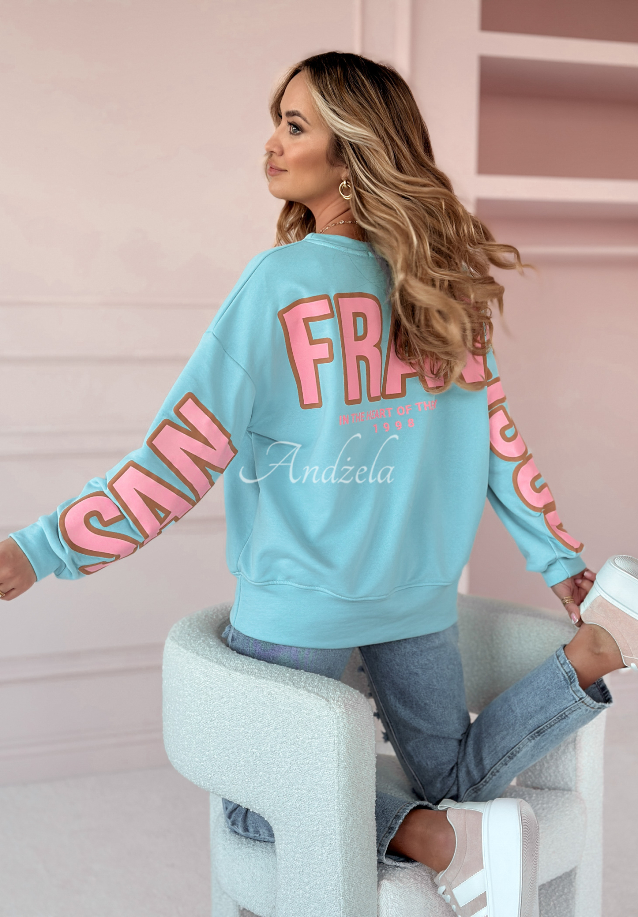 Oversize Sweatshirt mit Print San Francisco blau-rosa