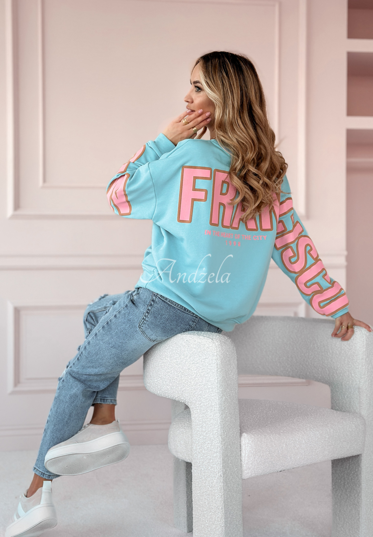 Oversize Sweatshirt mit Print San Francisco blau-rosa