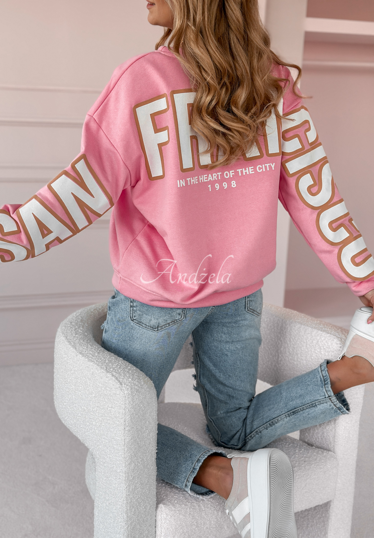 Oversize Sweatshirt mit Print San Francisco rosa-weiß