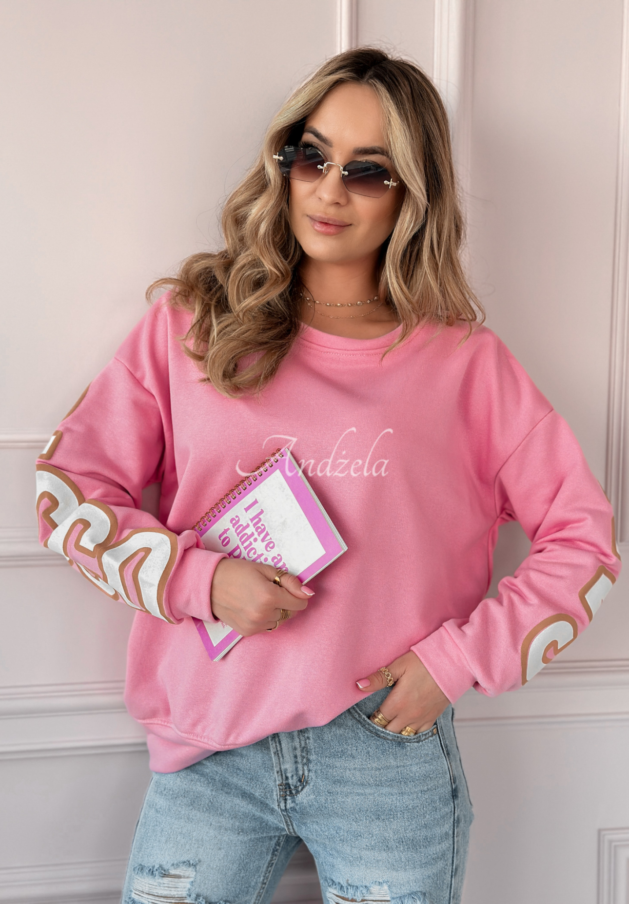 Oversize Sweatshirt mit Print San Francisco rosa-weiß