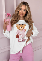 Bluza oversize z nadrukiem Sweet Teddy biała