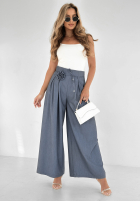 Material Hose wide leg z różą Make Me Happier Dunkelblau