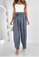 Material Hose wide leg z różą Make Me Happier Dunkelblau