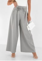 Material Hose wide leg z różą Make Me Happier Grau