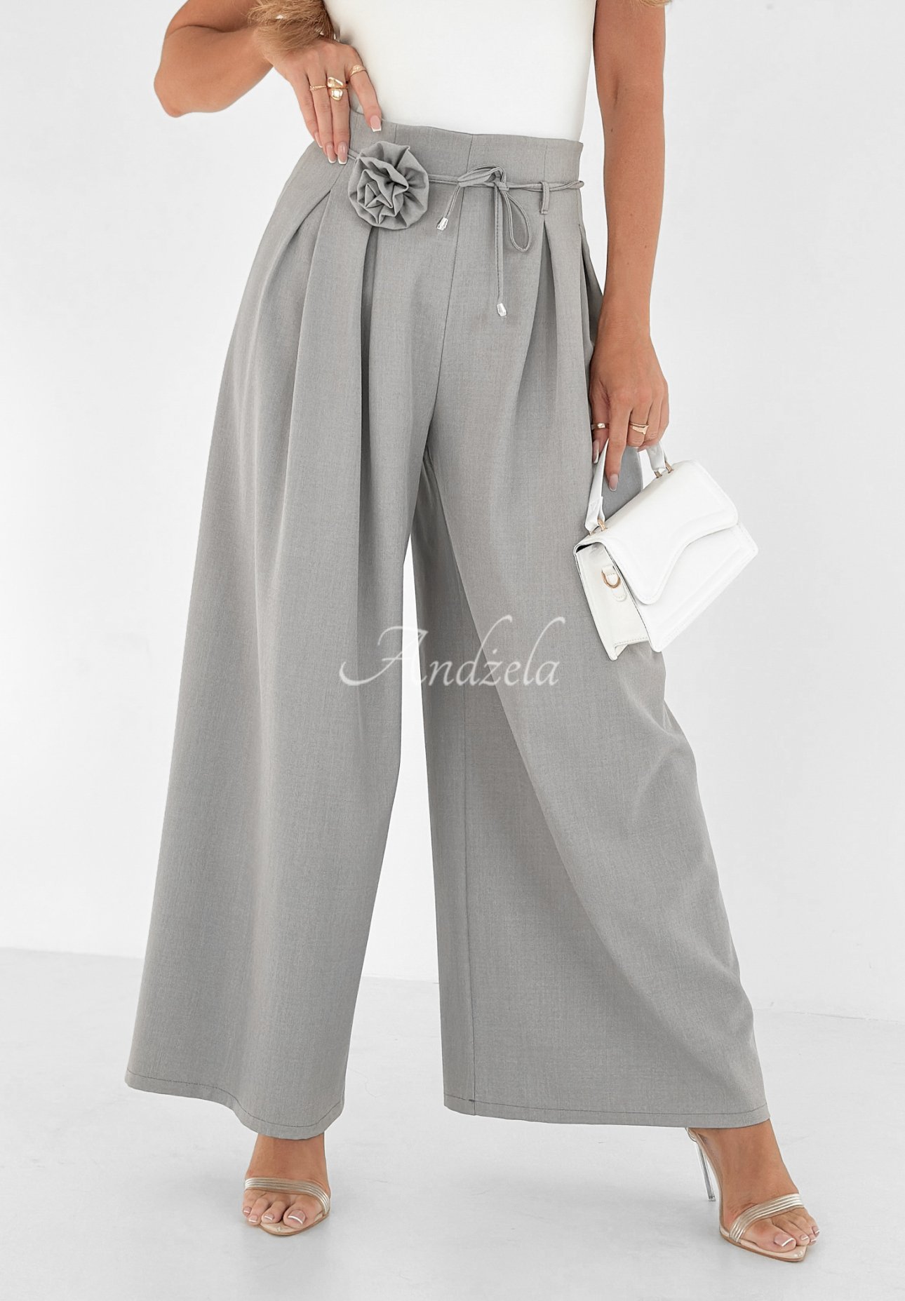 Stoffhose wide leg mit Rose Make Me Happier Grau