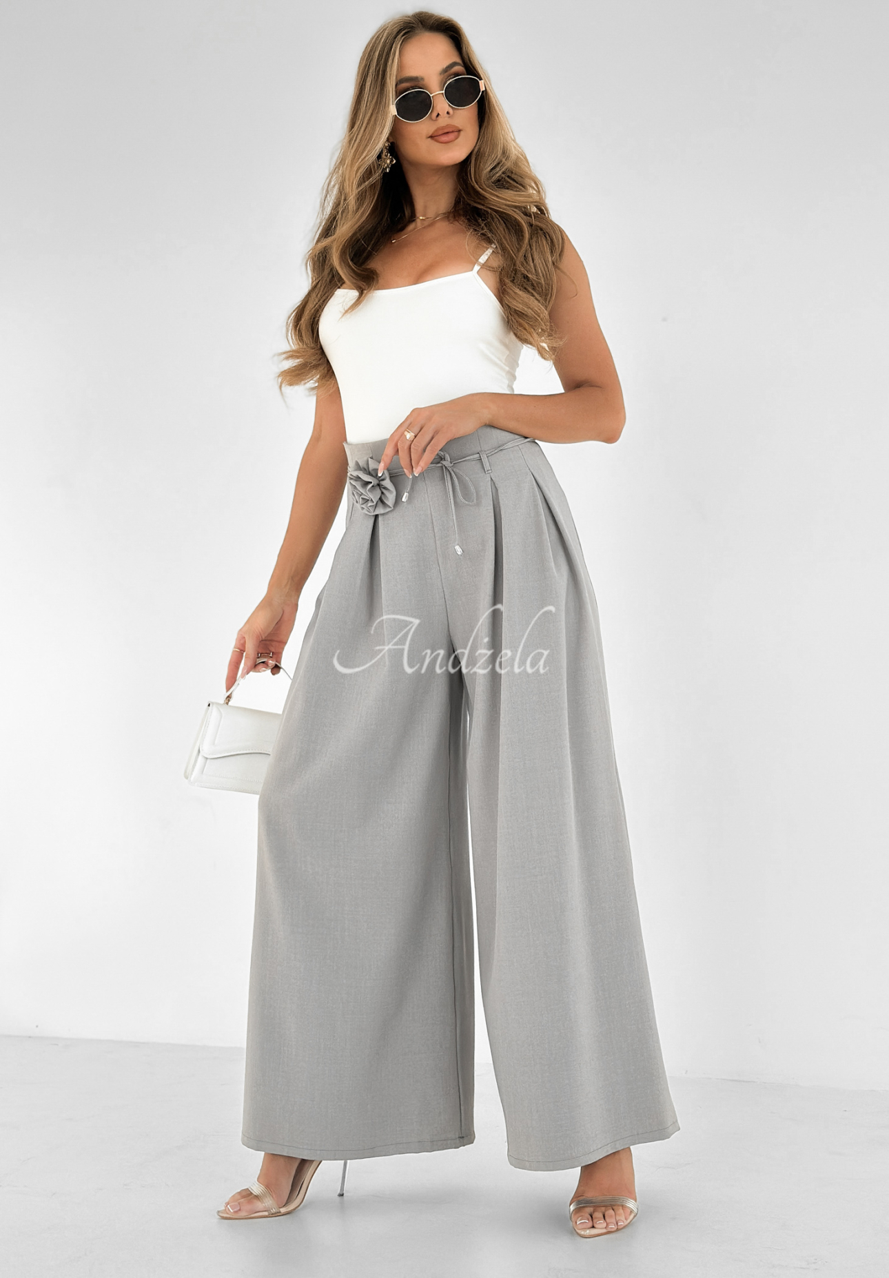 Stoffhose wide leg mit Rose Make Me Happier Grau