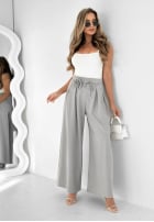 Material Hose wide leg z różą Make Me Happier Grau