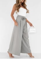 Material Hose wide leg z różą Make Me Happier Grau