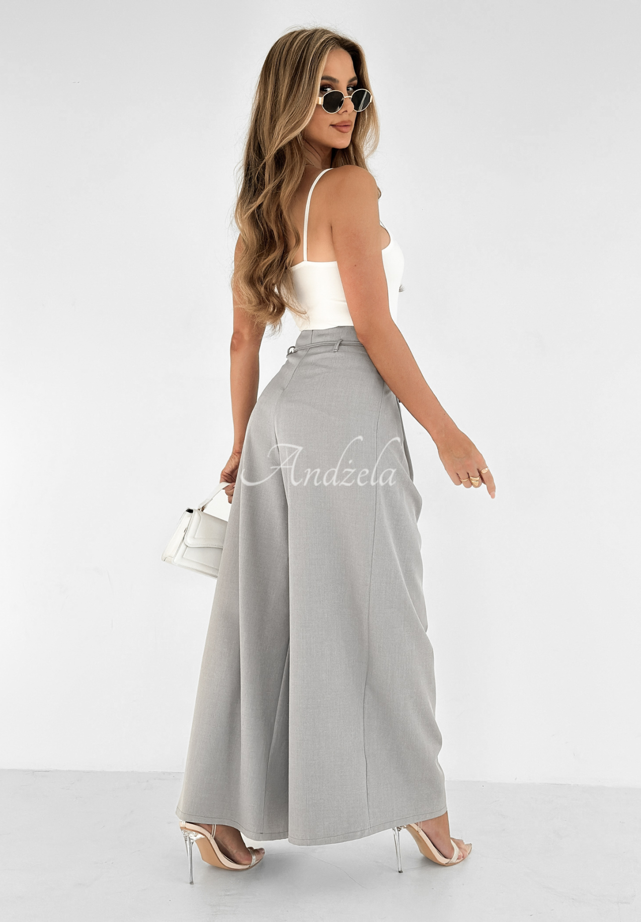 Stoffhose wide leg mit Rose Make Me Happier Grau