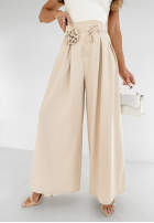 Material Hose wide leg z różą Make Me Happier Beige