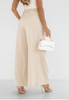 Material Hose wide leg z różą Make Me Happier Beige