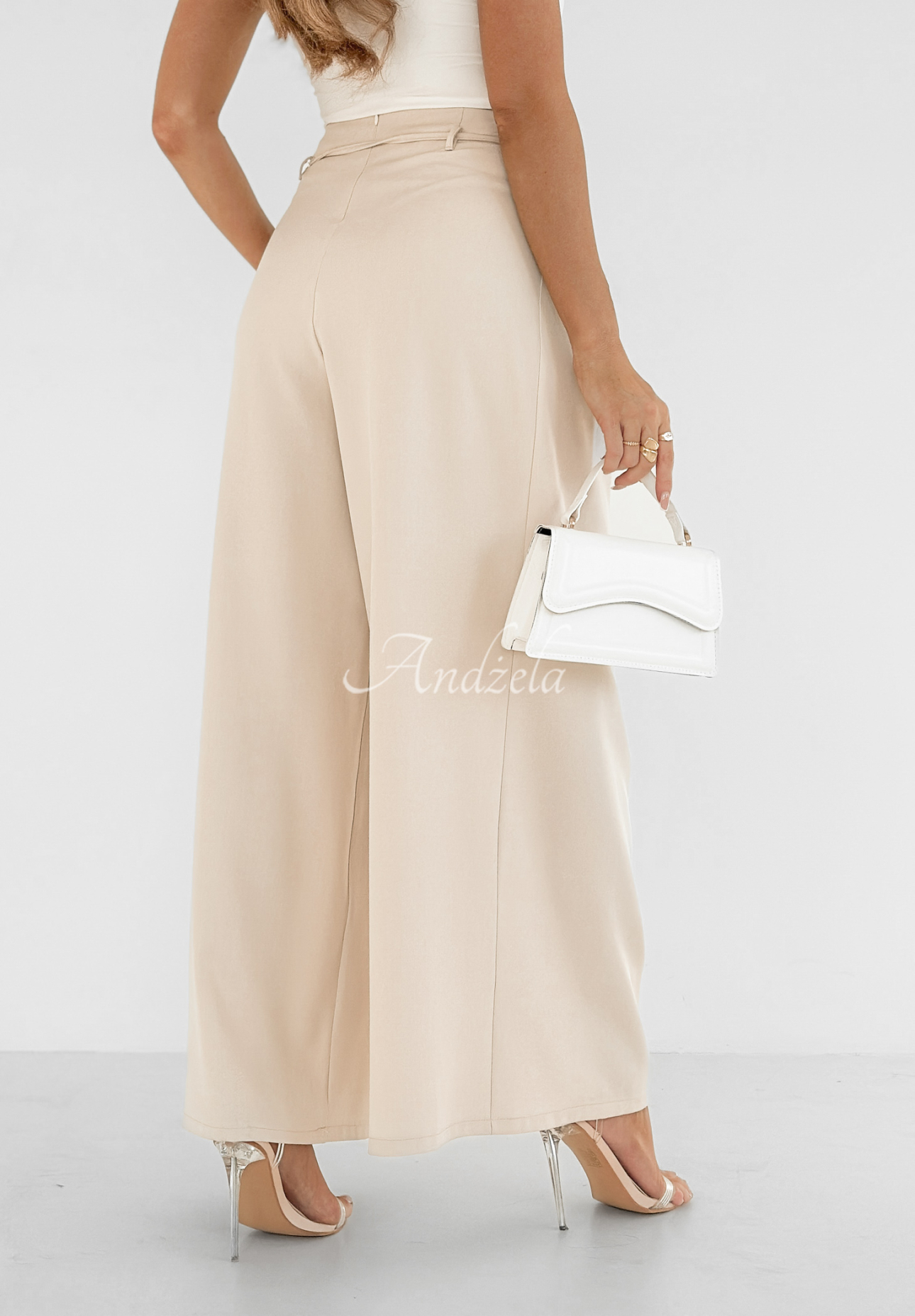 Stoffhose wide leg mit Rose Make Me Happier Beige