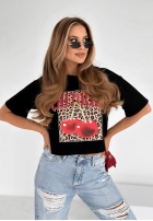 Krótki T-Shirt z nadrukiem Panther & Cherries Schwarz