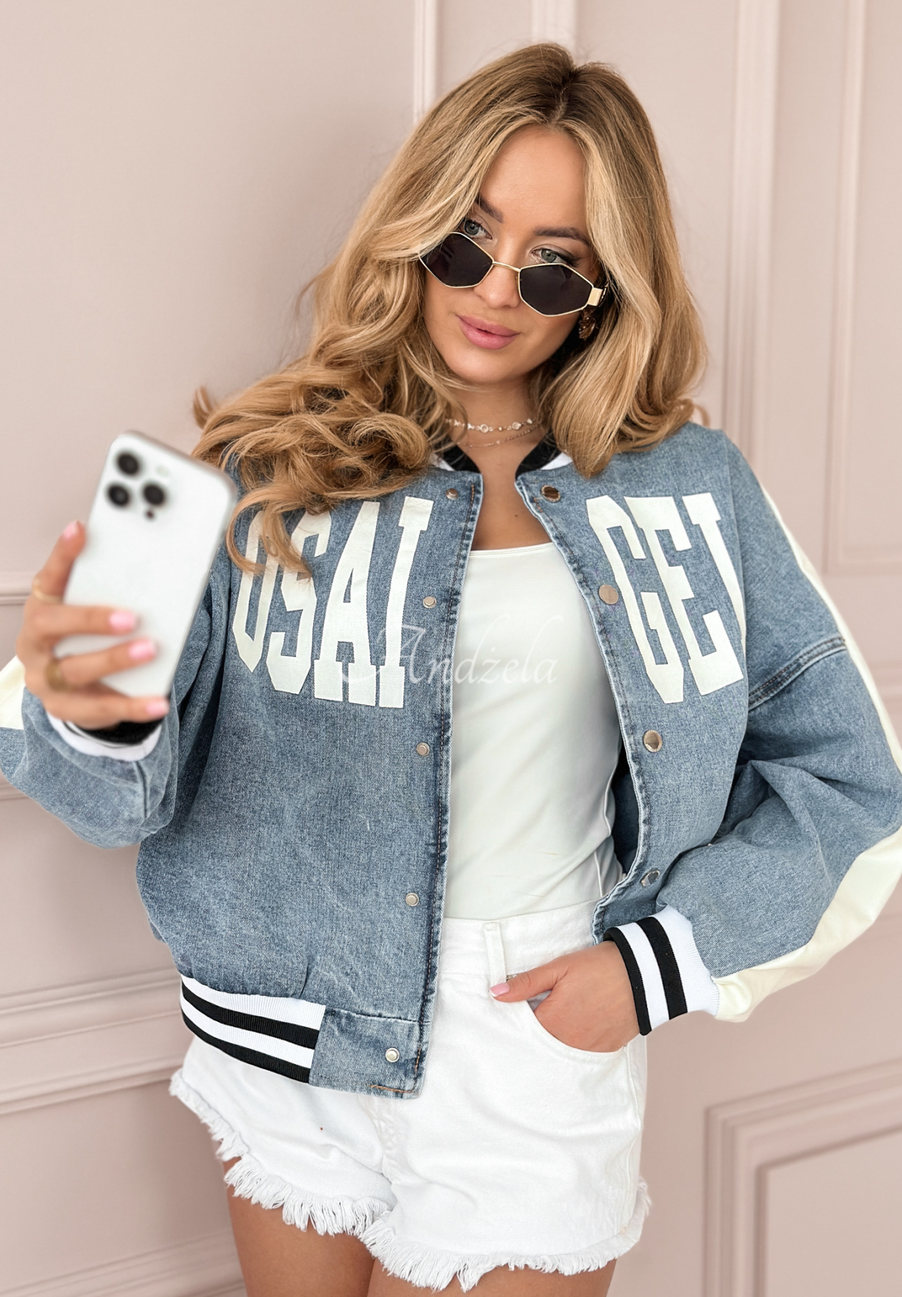 Denim-Baseballjacke Lost In LA Blau