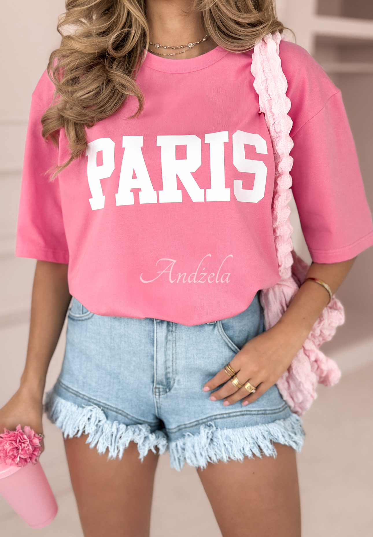 Paris Trip printed T-shirt pink and white