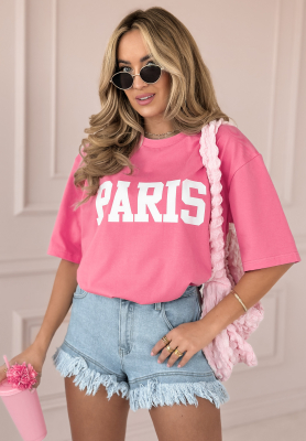 T-Shirt mit Aufdruck Paris Trip rosa--Weiß