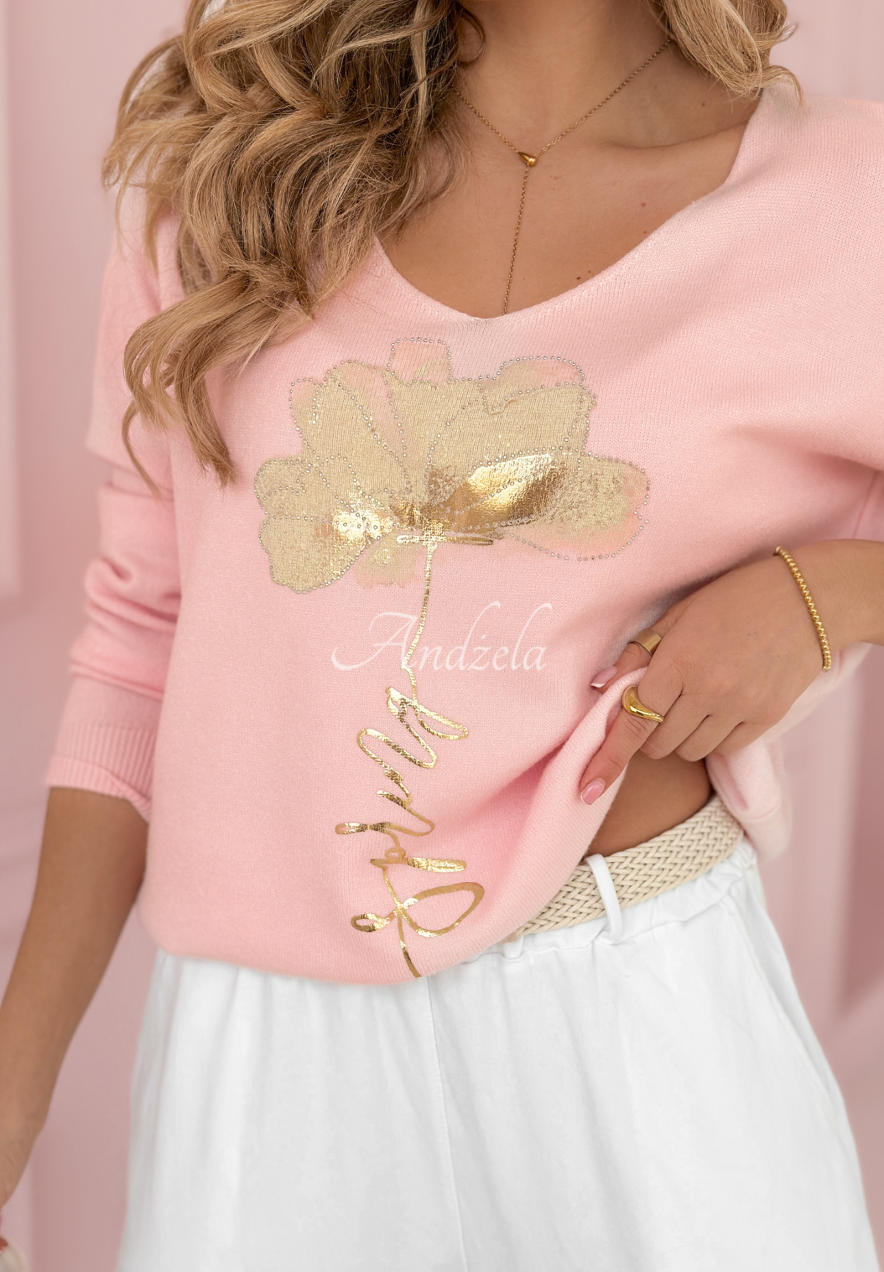 Leichter Pullover mit Aufdruck Truly Special Puderrosa