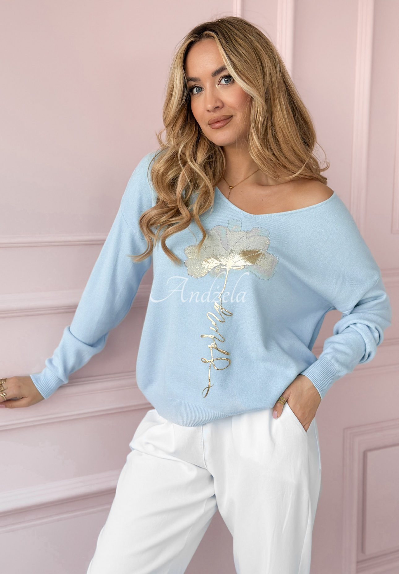 Leichter Pullover mit Aufdruck Truly Special Himmelblau