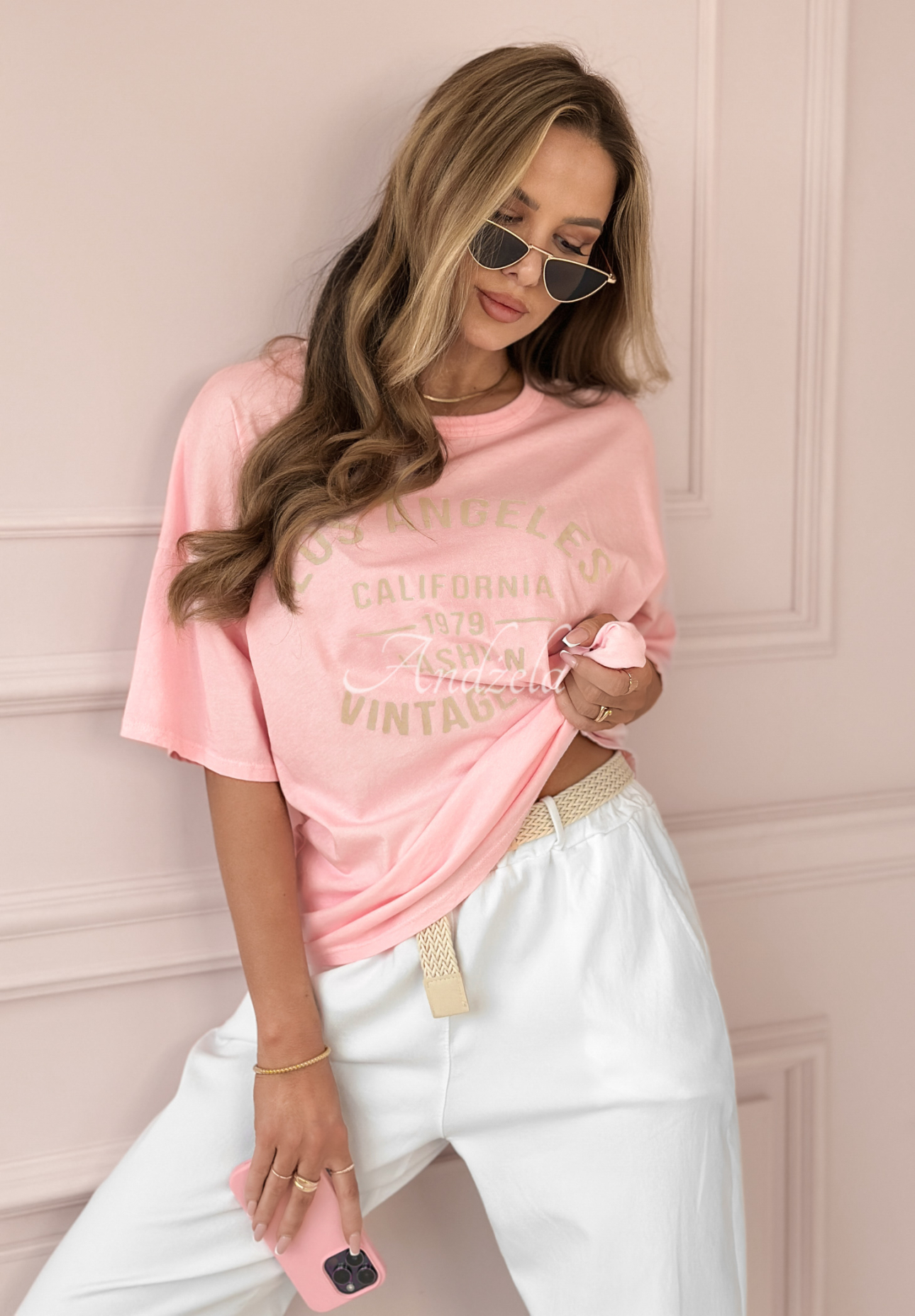 T-Shirt mit Print LA Vintage Style Rosa