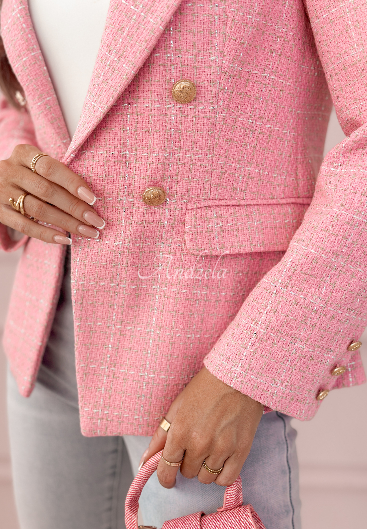 Karierter Tweedblazer Any Version Rosa