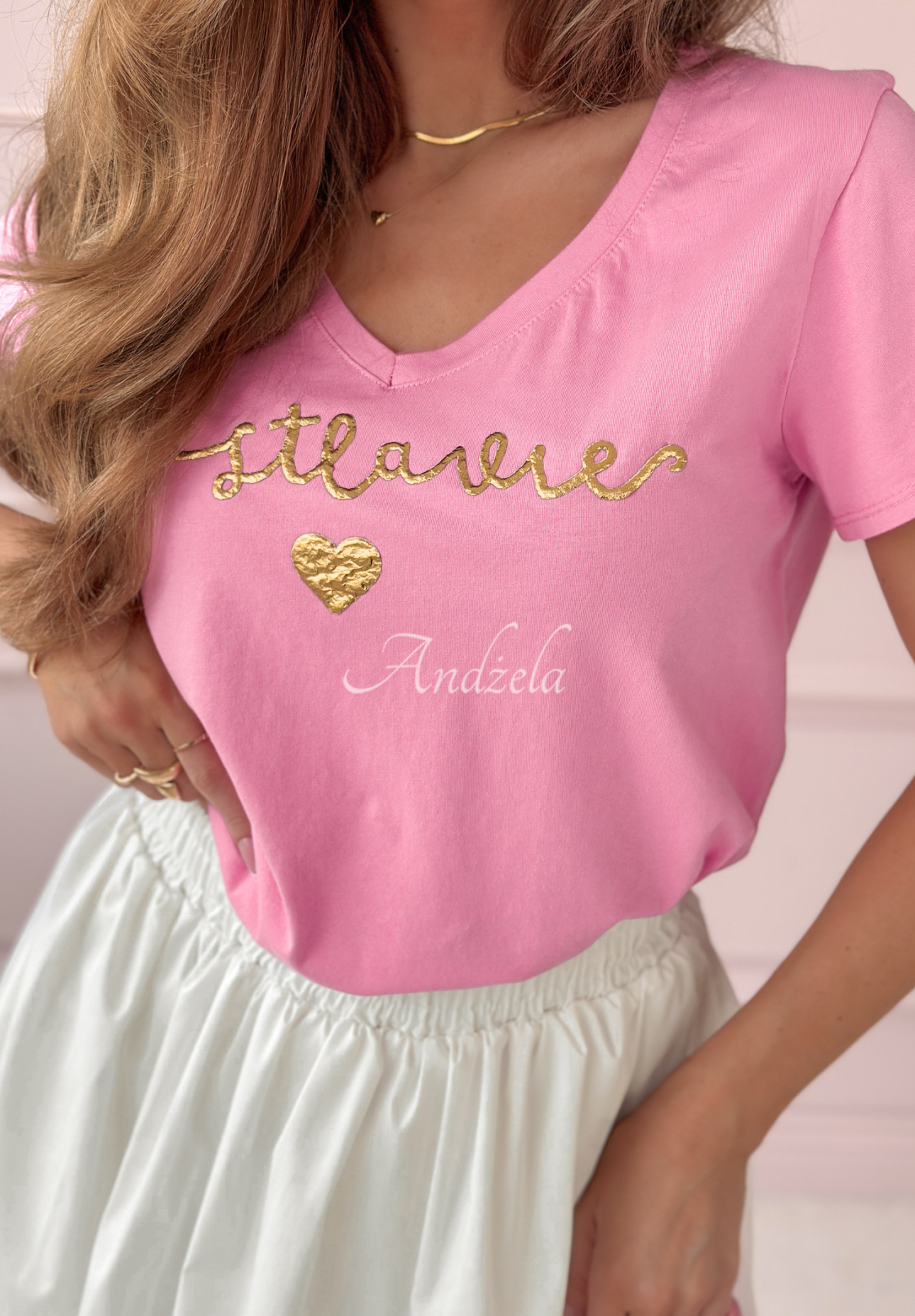 T-Shirt mit Print Cest La Vie Rosa