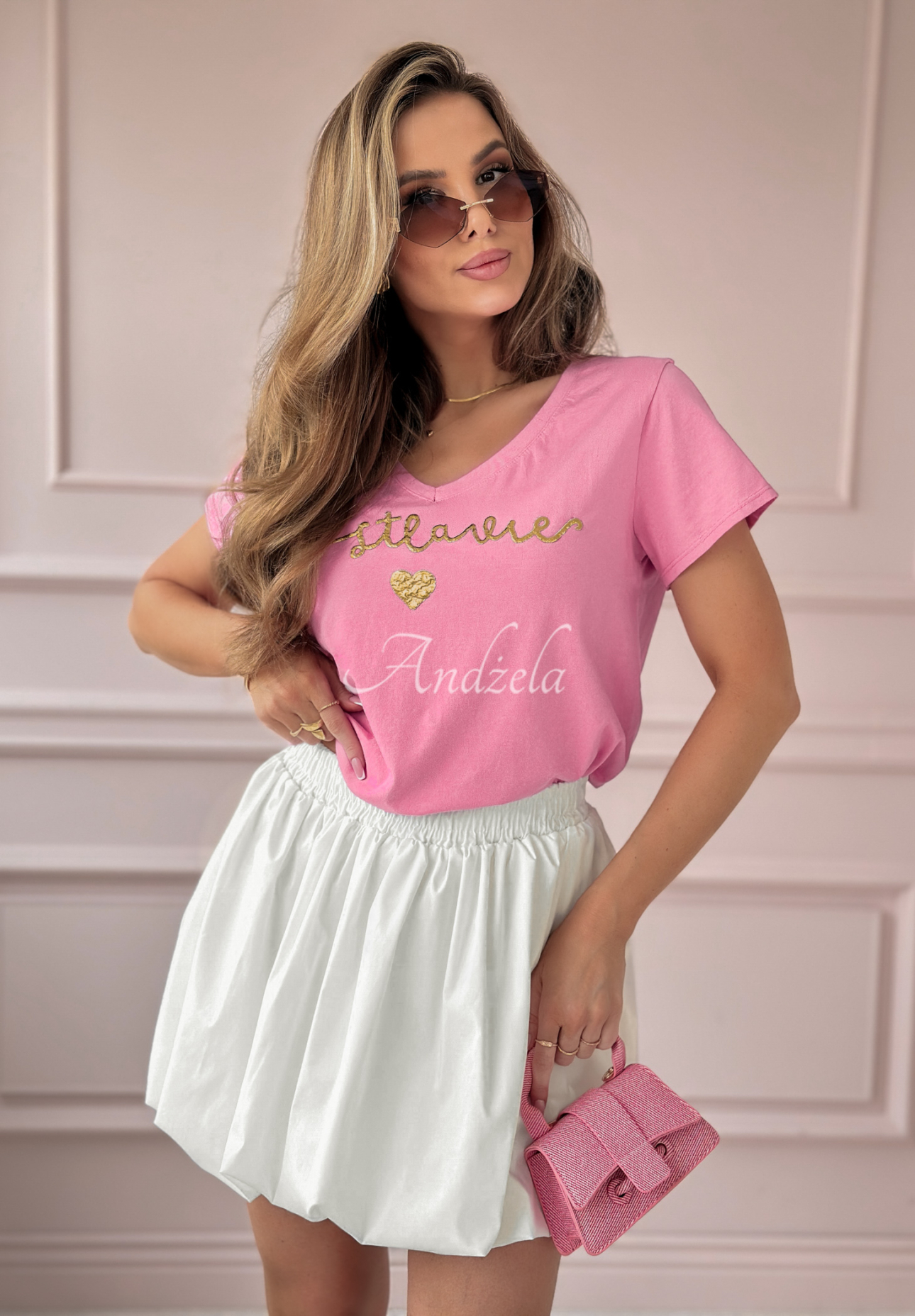 T-Shirt mit Print Cest La Vie Rosa