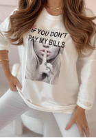 Bluse oversize z nadrukiem Pay My Bills Weiß