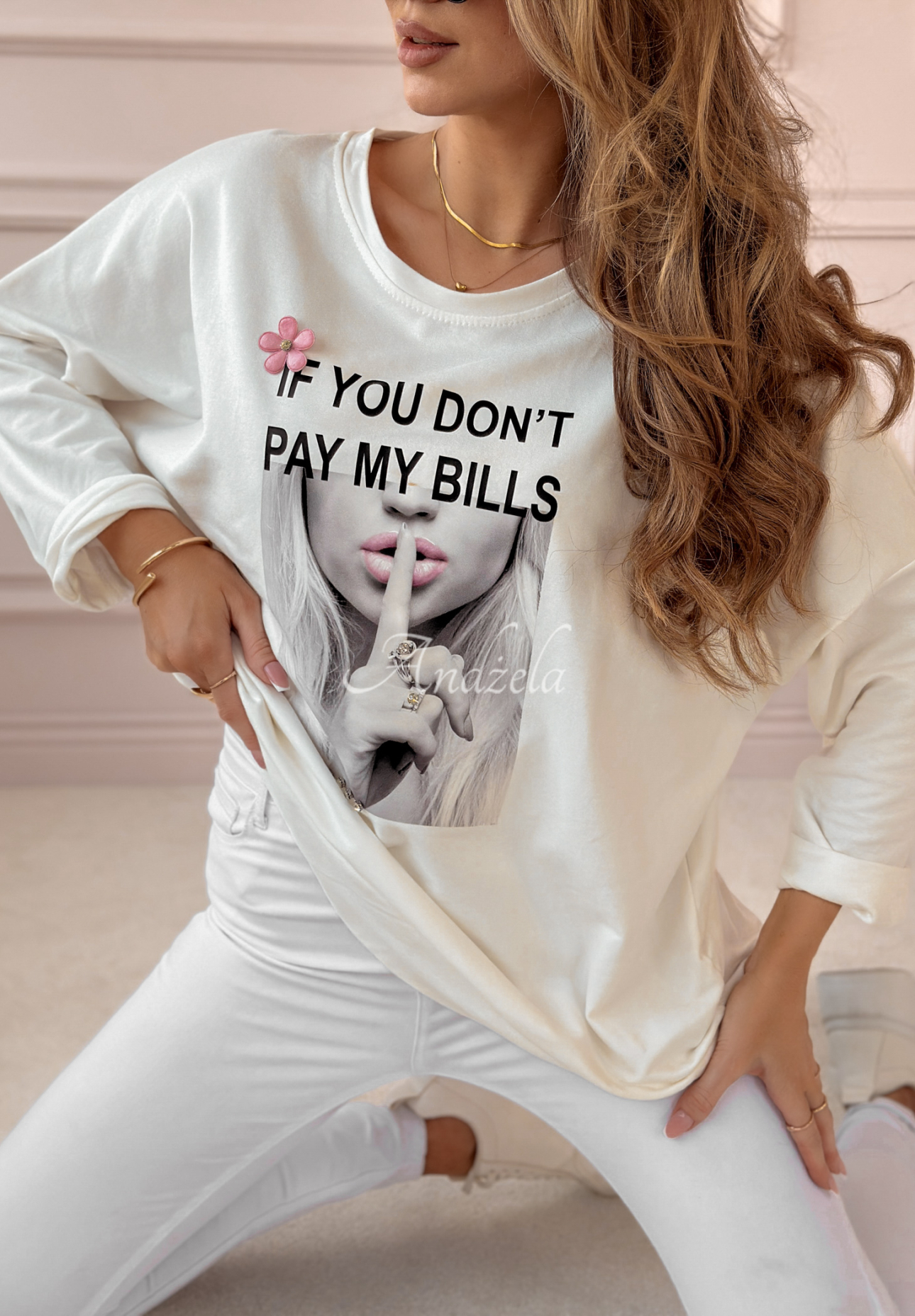 Oversize Sweatshirt mit Print Pay My Bills Weiß