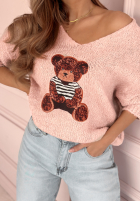 Pullover oversize z misiem Bear Signature Puderrosa