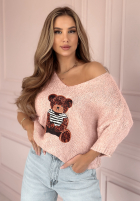 Pullover oversize z misiem Bear Signature Puderrosa