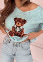 Pullover oversize z misiem Bear Signature Himmelblau