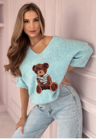 Pullover oversize z misiem Bear Signature Himmelblau