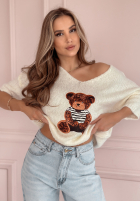 Pullover oversize z misiem Bear Signature Ecru