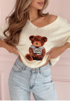 Pullover oversize z misiem Bear Signature Ecru