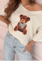 Pullover oversize z misiem Bear Signature Ecru