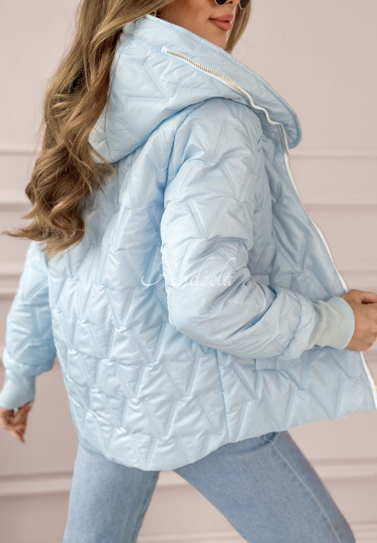 Short quilted jacket with hood Days Are Brighter blue
