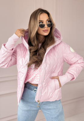 Short quilted jacket with hood Days Are Brighter pink